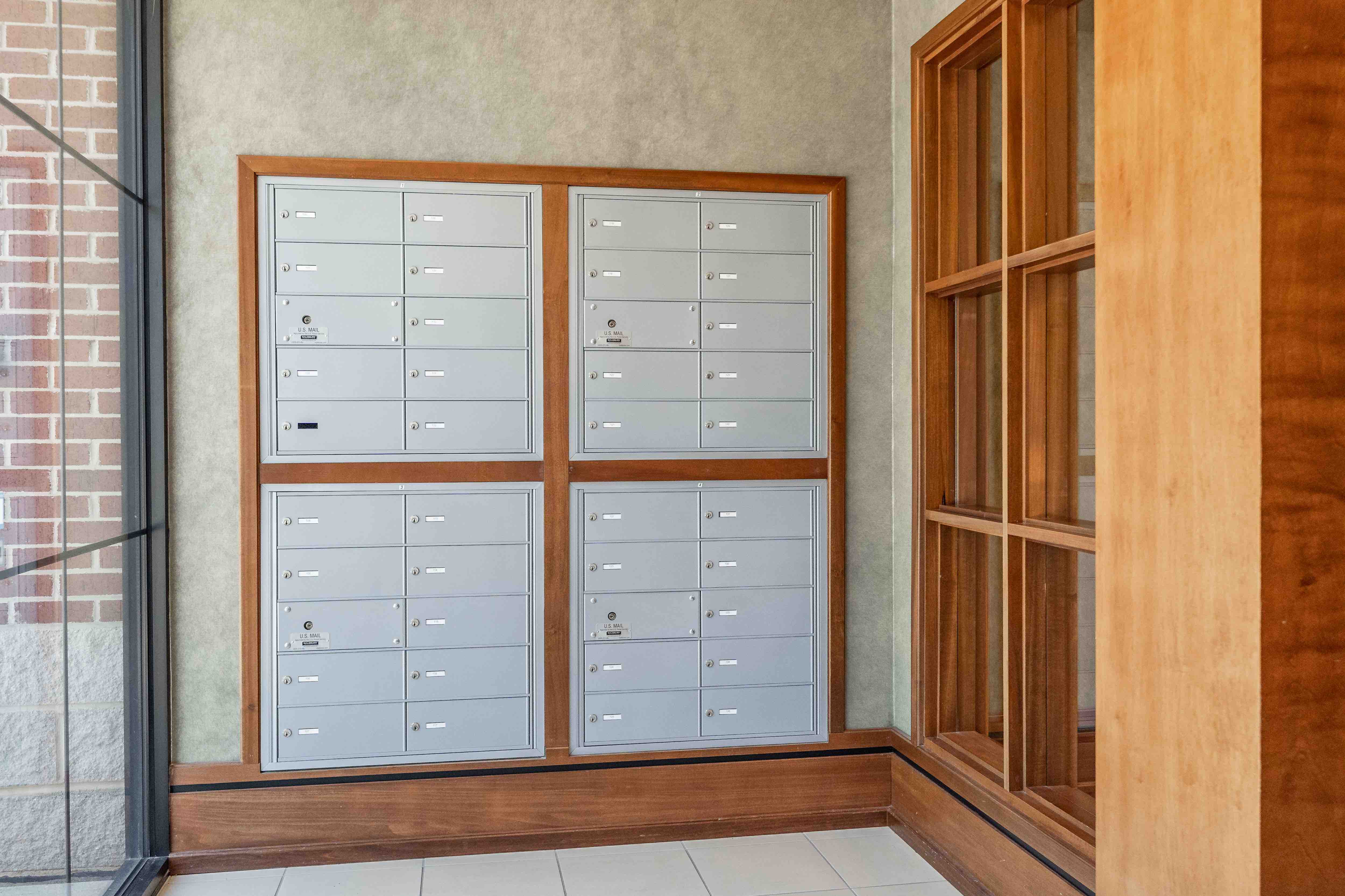 Mailboxes inside the office lobby